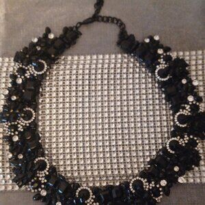 Large Black Bling Chunky Beaded Rhinestone Statement Necklace Choker